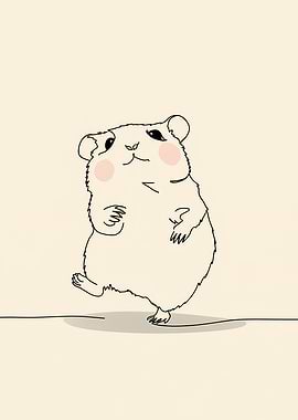 Cute Hamster Walking Minimalist Line Art