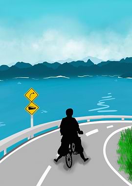 Silhouette Cyclist by the Lake