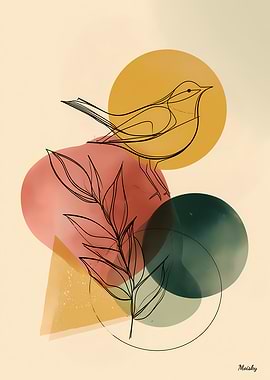 Songbird in Color – Minimalist Line Art