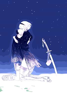 Pixel Art: 2B Hugging 9S