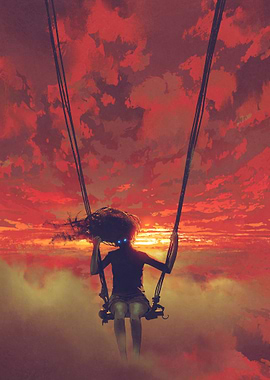 Girl on Swing with Glowing Eyes