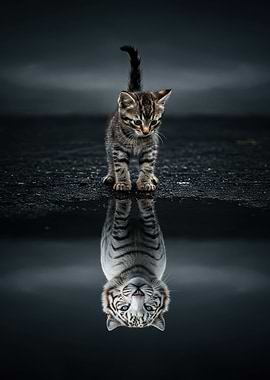 Kitten Reflection: Small Cat, Big Dreams