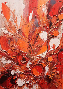 Abstract Floral Painting in Red and Orange