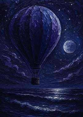 Night Flight Hot Air Balloon Painting