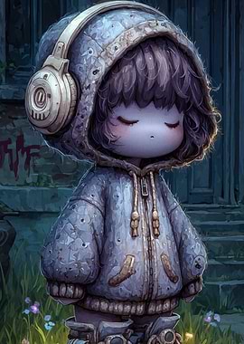 Hooded Figure with Headphones