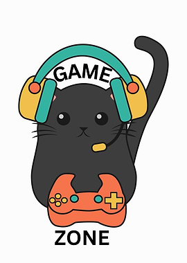 Cartoon Cat Gamer with Headset