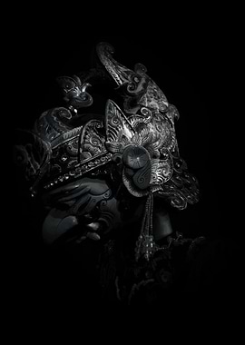 Wayang Golek Mask in Black and White