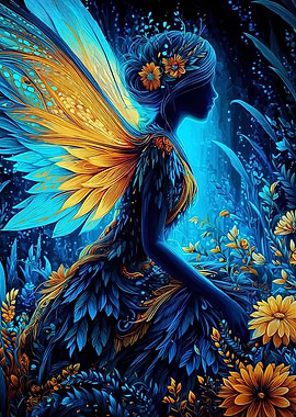 Blue and Gold Fairy Illustration