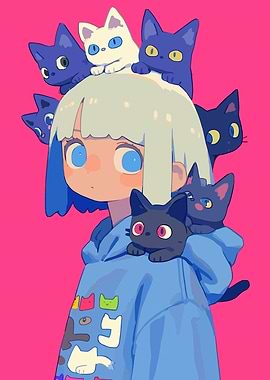 Girl with Cats on Head