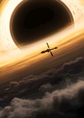 Black Hole and Spaceship Illustration