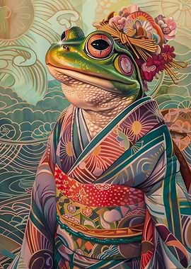 Frog in Kimono with Floral Headdress