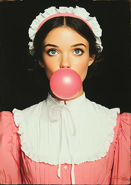 Vintage Pop - Maid blowing bubblegum
