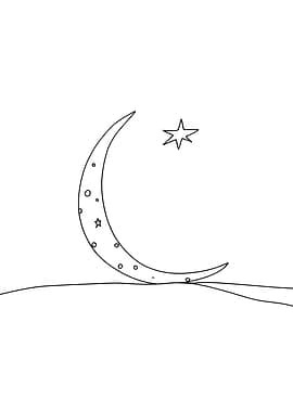 Crescent Moon and Star Minimalist Line Art
