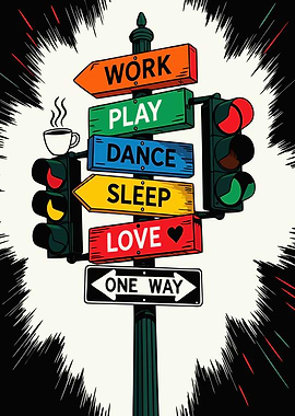 Life Direction Signpost with Traffic Lights