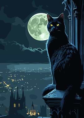 Black Cat on Gothic Balcony