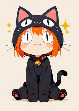 Cute Anime Girl in Cat Costume