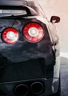 Sleek Black Sports Car Rear View