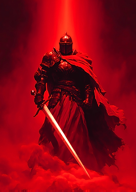 The Crimson Paladin – Guardian of the Flame - Armored Knight in Red Light