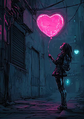 Girl with Heart Balloon in Alley