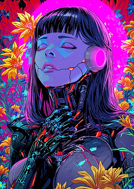 Cyberpunk Girl with Flowers