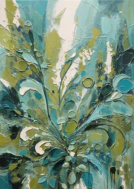 Abstract Floral Painting in Teal and Green