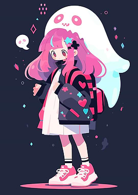 Pink-haired girl with ghost friend