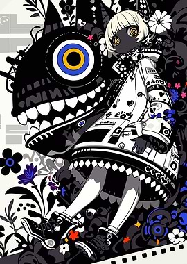 Stylized Girl with Monster Illustration