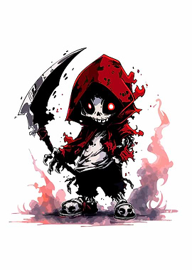 Cartoon Grim Reaper with Red Hood