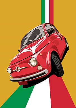 Red Fiat 500 Italian Flag Art