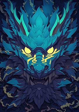 Blue Dragon Head Portrait