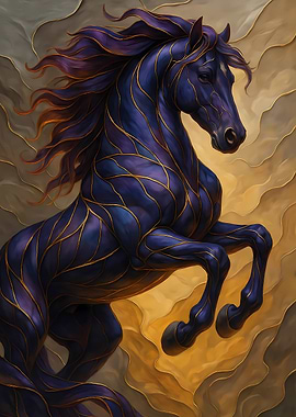 Elegant Blue Horse with Golden Veins