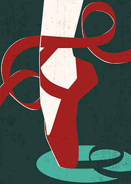 Ballet Pointe Shoe with Red Ribbons