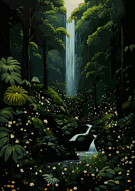 Lush Forest Waterfall Scene