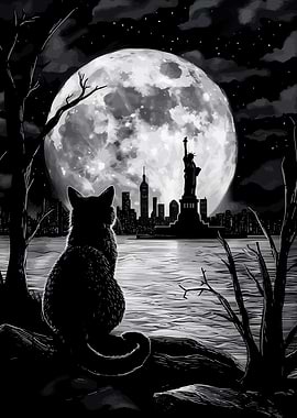 Cat Gazing at New York City