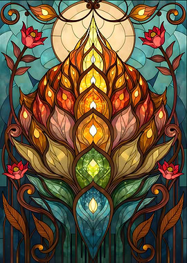 Stained Glass Lotus Flame – Sacred Bloom of Light and Color