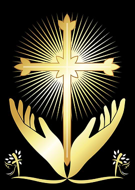 Golden Cross with Hands and Rays