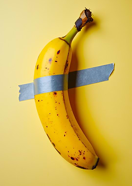 Banana duct taped to yellow background
