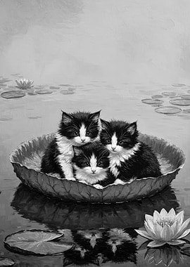 Three Kittens in a Lily Pad