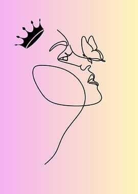 Minimalist Queen with Butterfly Line Art