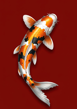 Koi Fish on Red Background