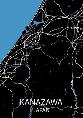 Kanazawa, Japan Map Art