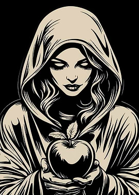 Hooded Woman with Apple Illustration