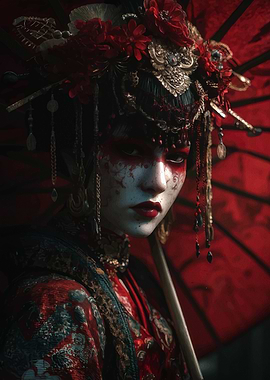 Geisha with Red Umbrella