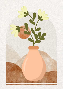 Floral Vase with Abstract Landscape