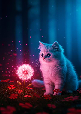 Cat with Glowing Dandelion