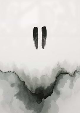 Minimalist Ink Landscape with Vertical Strokes