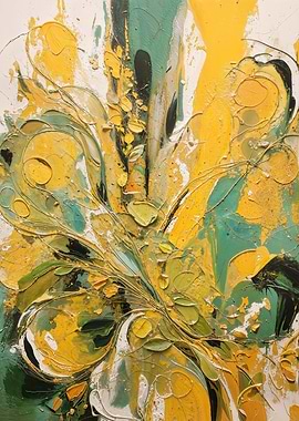 Abstract Yellow and Green Floral Painting