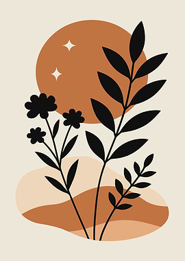 Minimalist Floral Art with Geometric Shapes