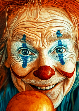 Creepy Clown Portrait with Orange Ball