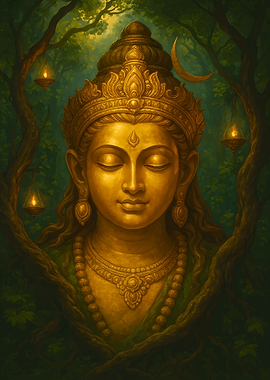 Golden Deity in Forest